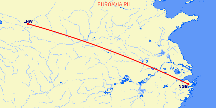 перелет Нинбо — Ланчжоу на карте