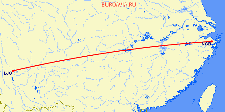 перелет Нинбо — Лицзян на карте