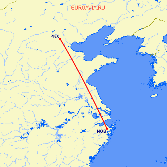 перелет Нинбо — Пекин на карте