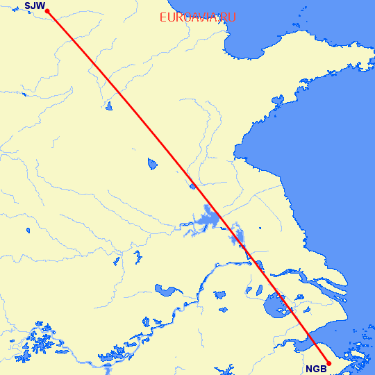 перелет Нинбо — Шицзяжун на карте