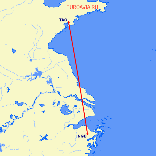 перелет Нинбо — Куаньдян на карте