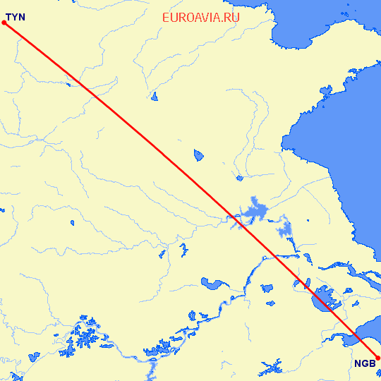 перелет Нинбо — Тайюань на карте
