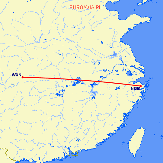 перелет Нинбо — Wanxian на карте