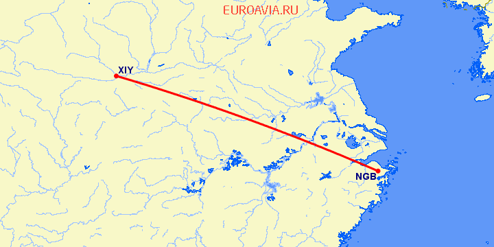 перелет Нинбо — Синьян на карте