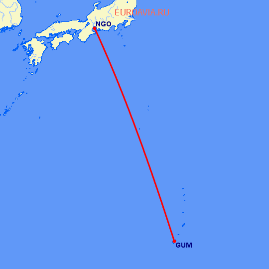 перелет Нагоя — Гуам на карте