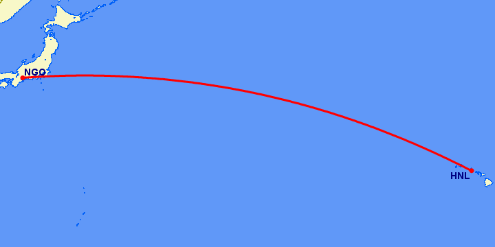 перелет Нагоя — Гонолулу на карте