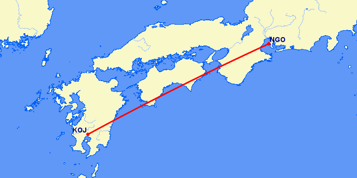 перелет Нагоя — Кагошима на карте