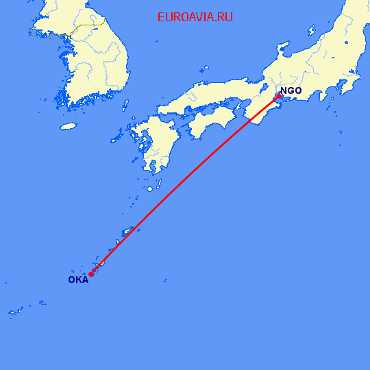 перелет Нагоя — Окинава на карте