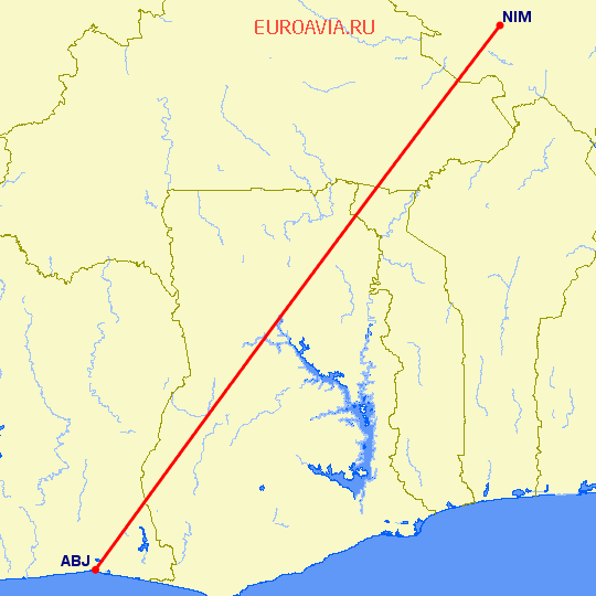 перелет Ниамей — Абиджан на карте