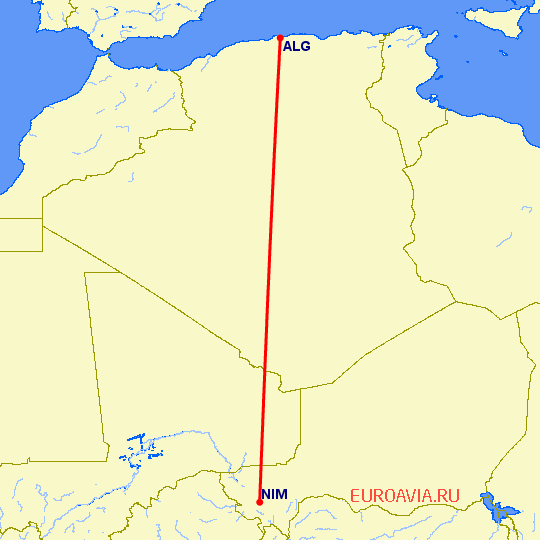 перелет Ниамей — Алжир на карте