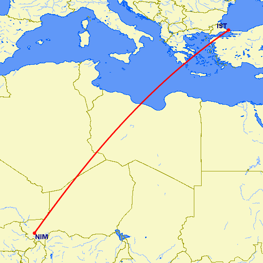 перелет Ниамей — Стамбул на карте