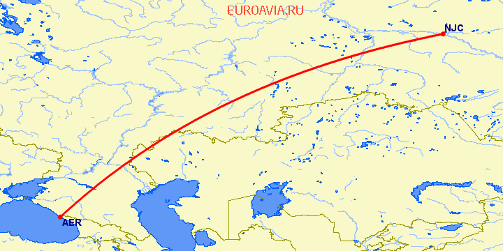 перелет Нижневартовск — Сочи на карте