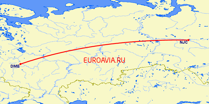 перелет Нижневартовск — Москва на карте
