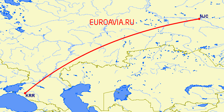 перелет Нижневартовск — Краснодар на карте
