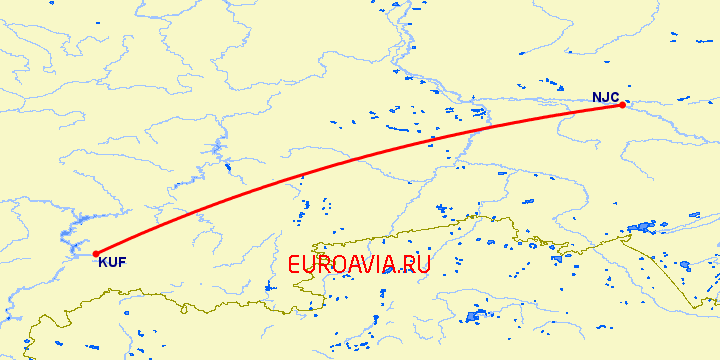 перелет Нижневартовск — Самара на карте