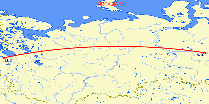 перелет Нижневартовск — Санкт Петербург на карте