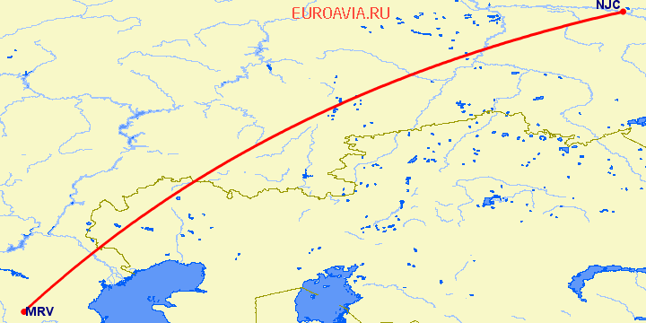 перелет Нижневартовск — Минеральные Воды на карте