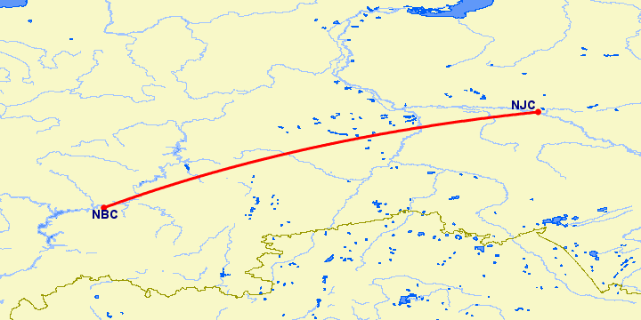 перелет Нижневартовск — Набережные Челны на карте