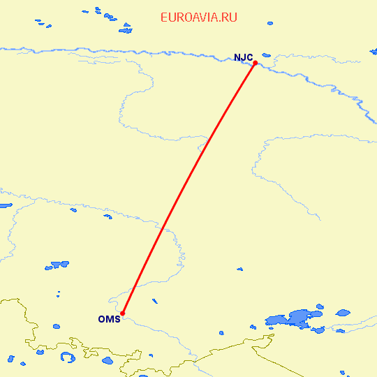 перелет Нижневартовск — Омск на карте