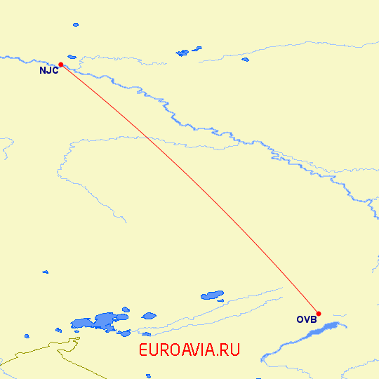 перелет Нижневартовск — Новосибирск на карте