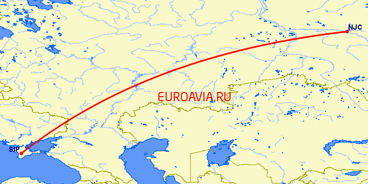 перелет Нижневартовск — Симферополь на карте
