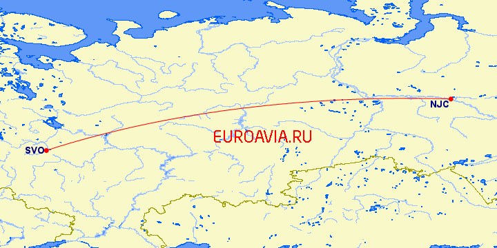 перелет Нижневартовск — Москва на карте