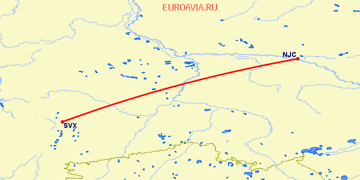 перелет Нижневартовск — Екатеринбург на карте