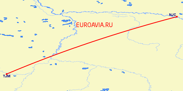 перелет Нижневартовск — Тюмень на карте