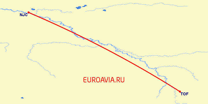 перелет Нижневартовск — Томск на карте