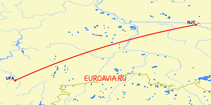 перелет Нижневартовск — Уфа на карте