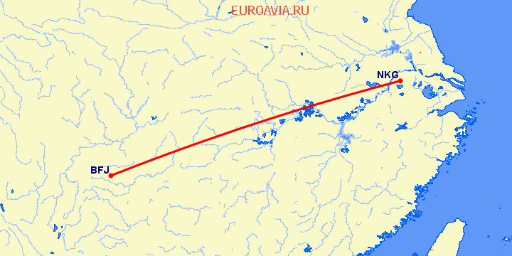 перелет Нанкин — Ба на карте