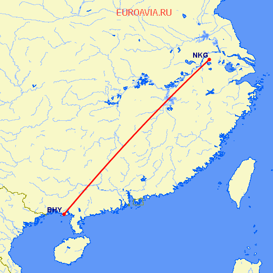 перелет Нанкин — Бейхай на карте