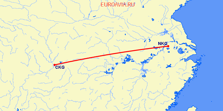 перелет Нанкин — Чонсинь на карте