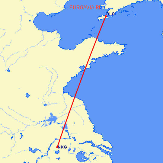 перелет Нанкин — Далиан на карте
