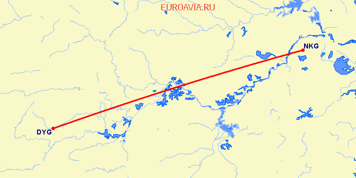перелет Нанкин — Дэань на карте