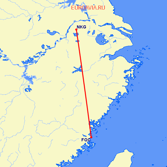 перелет Нанкин — Фучжоу на карте