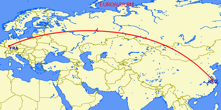 перелет Нанкин — Франкфурт на Майне на карте