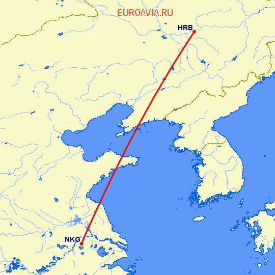 перелет Нанкин — Харбин на карте