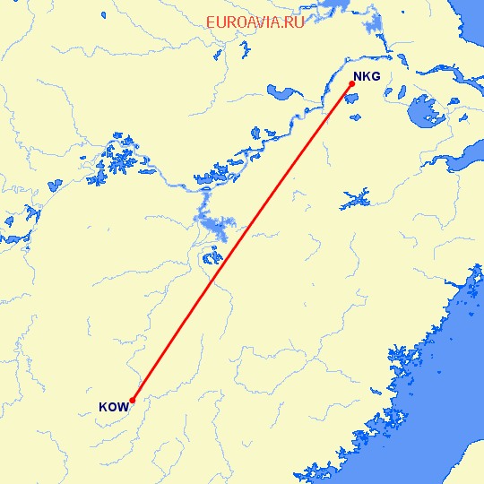 перелет Нанкин — Ганьчжоу на карте