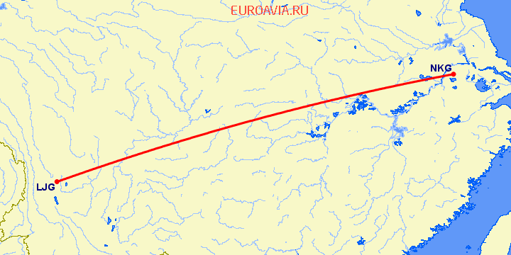 перелет Нанкин — Лицзян на карте