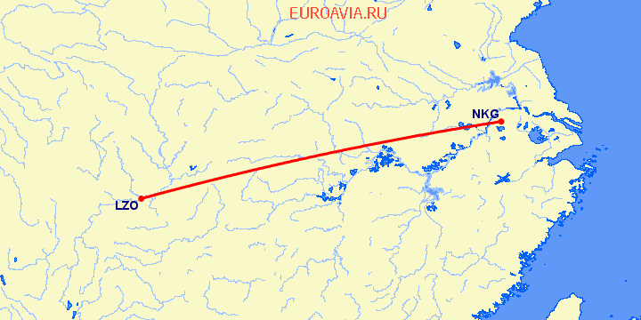 перелет Нанкин — Лужчоу на карте