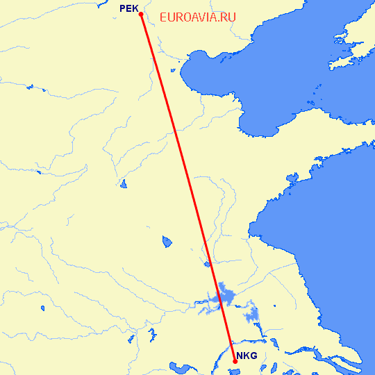 перелет Нанкин — Пекин на карте