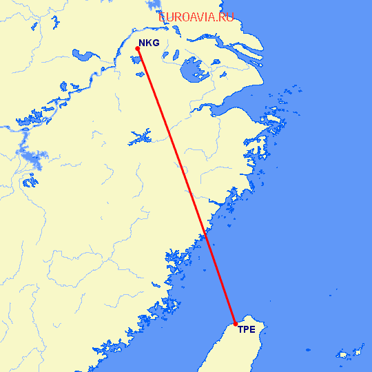 перелет Нанкин — Тайбэй на карте