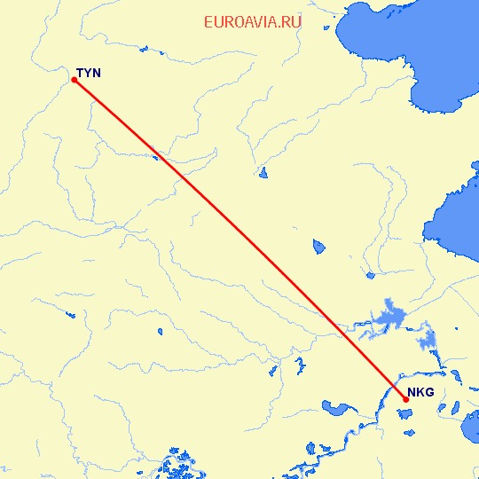 перелет Нанкин — Тайюань на карте