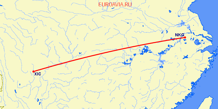 перелет Нанкин — Хайчэн на карте