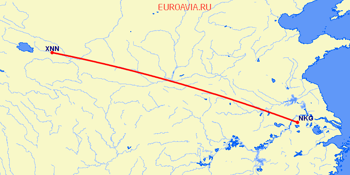 перелет Нанкин — Хайнин на карте