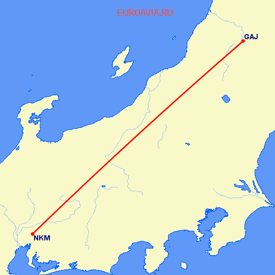 перелет Нагойя — Ямагата на карте