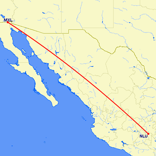 перелет Santa Lucia — Mexicali на карте