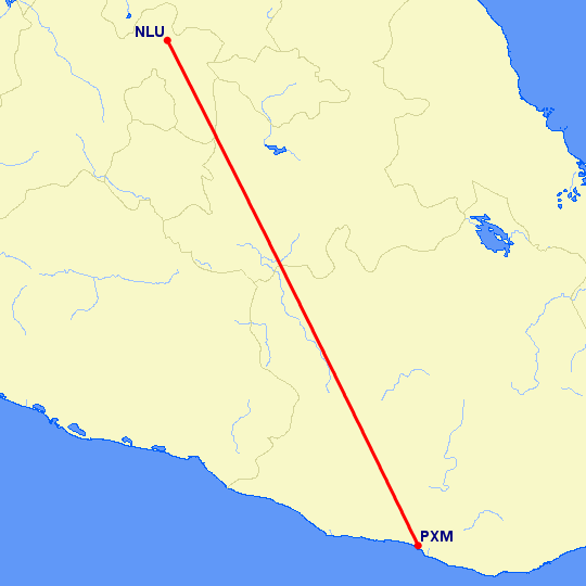перелет Santa Lucia — Пуэрто Эскондидо на карте