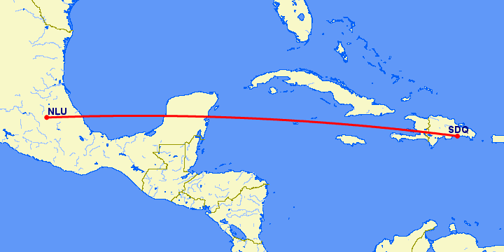 перелет Santa Lucia — Санто Доминго на карте